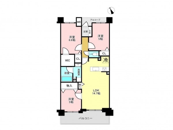 加古川市加古川町木村、マンションの間取り画像です