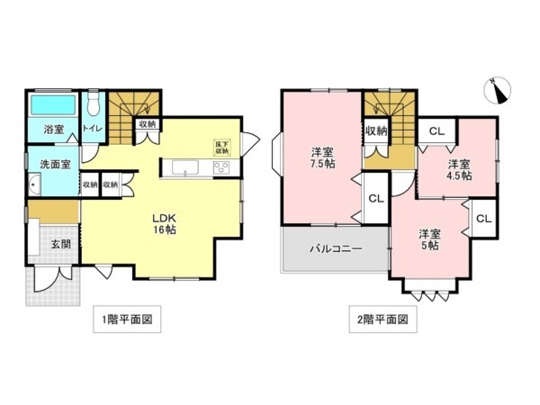 加古川市別府町新野辺北町、中古一戸建ての間取り画像です