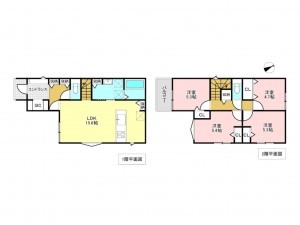 加古川市加古川町河原、新築一戸建ての間取り画像です