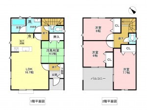 加古川市西神吉町鼎、新築一戸建ての間取り画像です