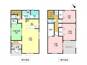 加古川市西神吉町鼎、新築一戸建ての間取り画像です