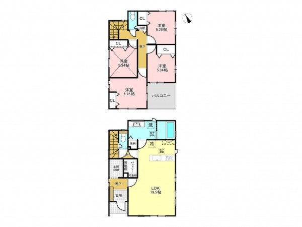 加古川市尾上町口里、新築一戸建ての間取り画像です