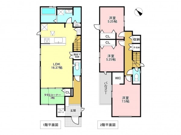 加古川市加古川町本町、新築一戸建ての間取り画像です