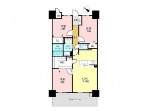 加古川市加古川町河原、マンションの間取り画像です