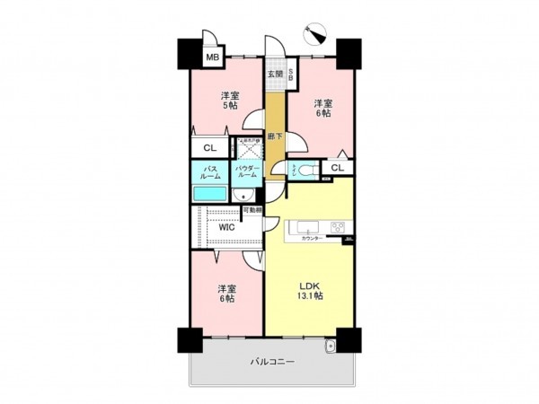 加古川市加古川町河原、マンションの間取り画像です