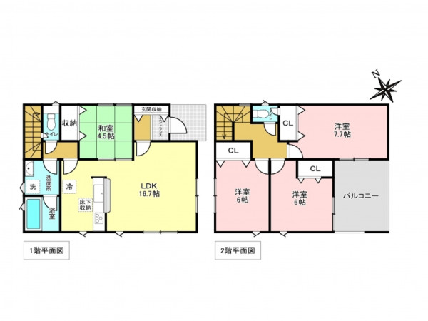 加古川市別府町新野辺、新築一戸建ての間取り画像です