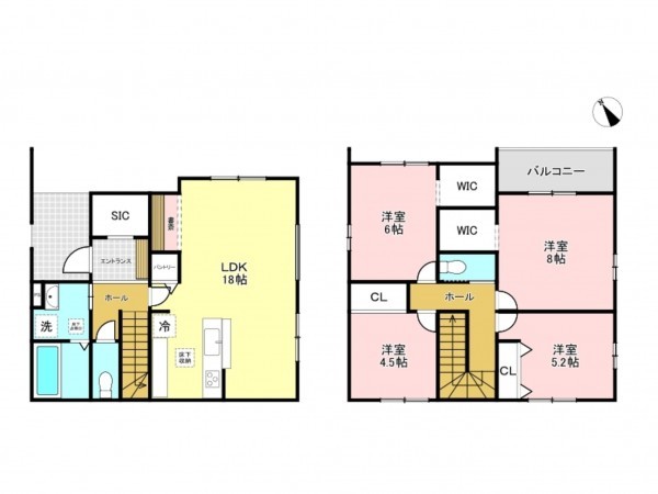 加古川市加古川町河原、新築一戸建ての間取り画像です