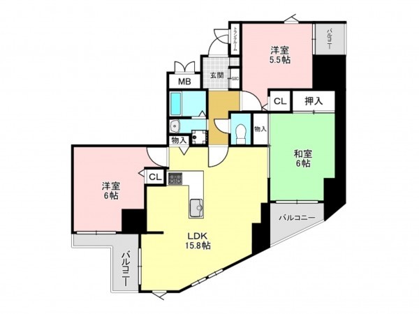 加古川市別府町本町、マンションの間取り画像です