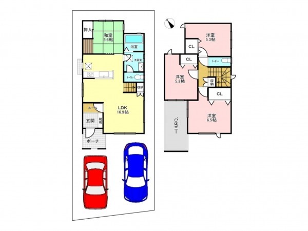 加古川市野口町坂元北、中古一戸建ての間取り画像です
