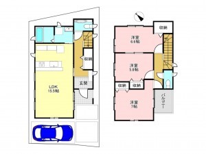 加古川市平岡町一色、新築一戸建ての間取り画像です