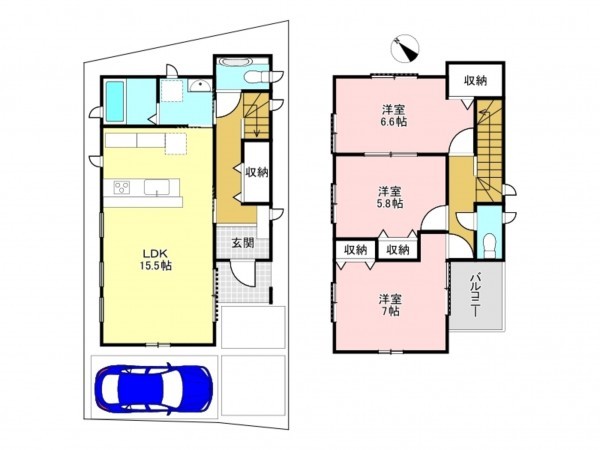 加古川市平岡町一色、新築一戸建ての間取り画像です