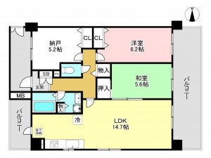加古川市平岡町新在家、マンションの間取り画像です