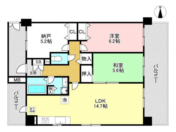 加古川市平岡町新在家、マンションの間取り画像です