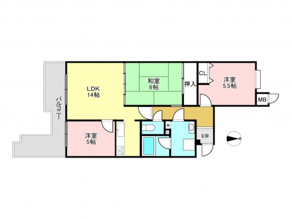 加古川市西神吉町岸、マンションの間取り画像です