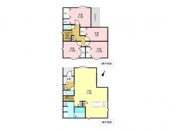 加古川市平岡町高畑、新築一戸建ての間取り画像です