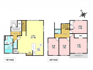 加古川市米田町平津、新築一戸建ての間取り画像です