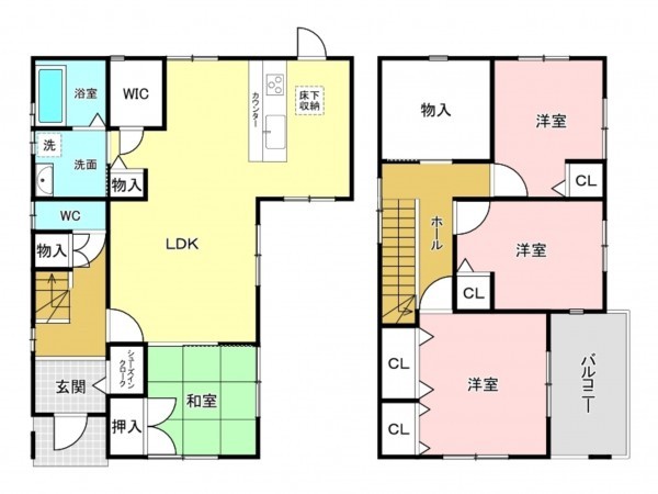 加古川市加古川町美乃利、中古一戸建ての間取り画像です