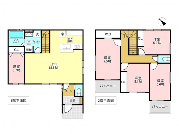 加古川市野口町北野、新築一戸建ての間取り画像です
