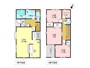 加古川市加古川町本町、新築一戸建ての間取り画像です
