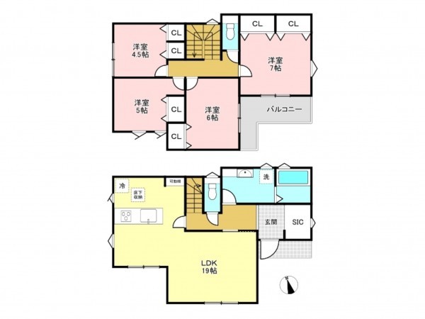 加古川市東神吉町西井ノ口、新築一戸建ての間取り画像です