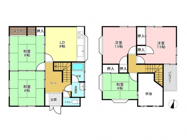 加古川市東神吉町出河原、中古一戸建ての間取り画像です