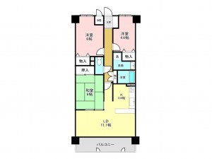 加古川市尾上町安田、マンションの間取り画像です