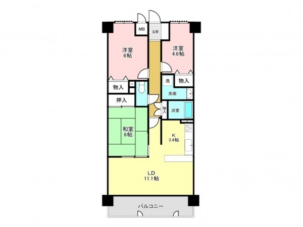 加古川市尾上町安田、マンションの間取り画像です