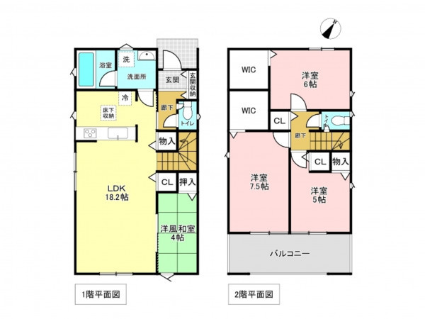 加古川市加古川町友沢、新築一戸建ての間取り画像です