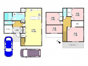 加古川市尾上町安田、新築一戸建ての間取り画像です