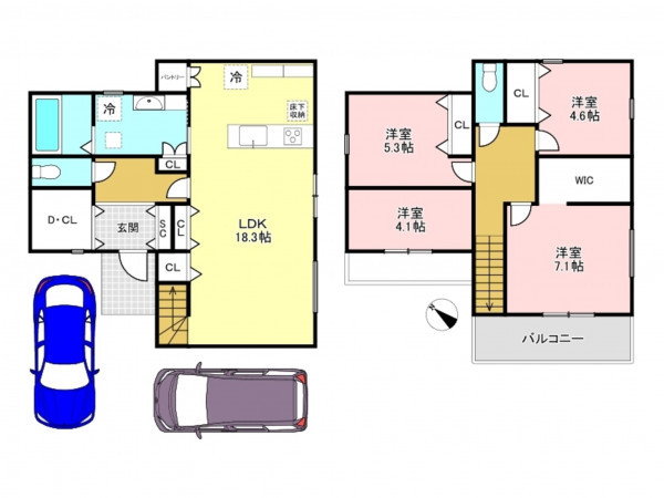 加古川市尾上町安田、新築一戸建ての間取り画像です