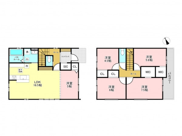 加古川市尾上町口里、新築一戸建ての間取り画像です