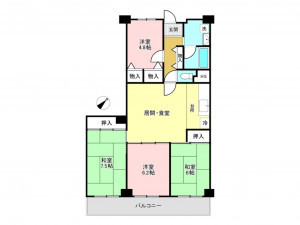 加古川市別府町別府、マンションの間取り画像です