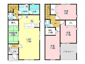 加古川市野口町野口、新築一戸建ての間取り画像です