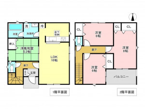 加古川市野口町野口、新築一戸建ての間取り画像です