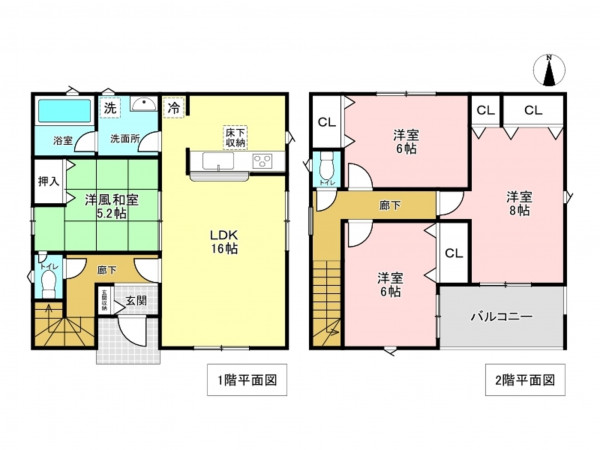 加古川市野口町野口、新築一戸建ての間取り画像です