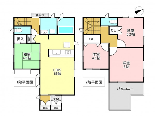 加古川市野口町水足、中古一戸建ての間取り画像です