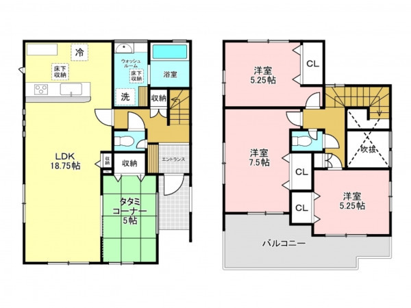 加古川市野口町坂元、新築一戸建ての間取り画像です