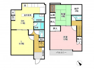 加古川市加古川町美乃利、中古一戸建ての間取り画像です