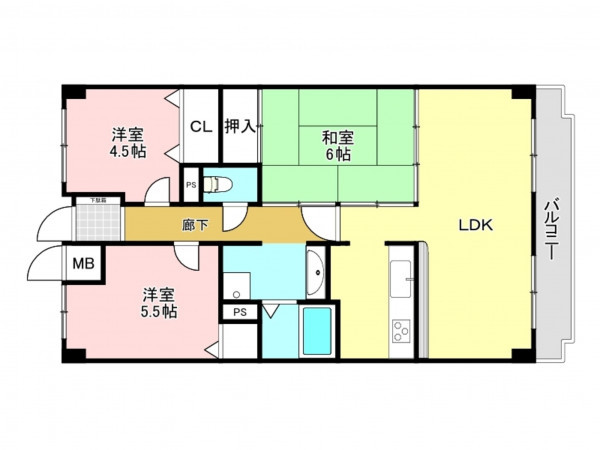 加古川市平岡町新在家、マンションの間取り画像です