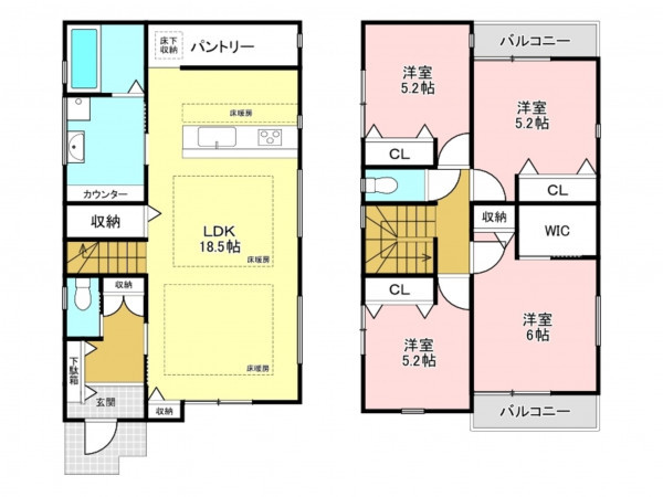 加古川市加古川町寺家町、新築一戸建ての間取り画像です