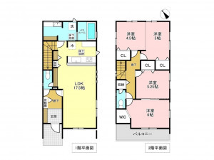 加古川市野口町坂元、新築一戸建ての間取り画像です