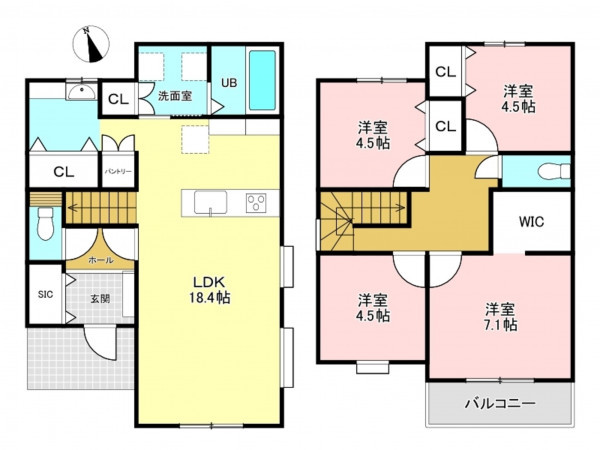 加古川市加古川町河原、新築一戸建ての間取り画像です