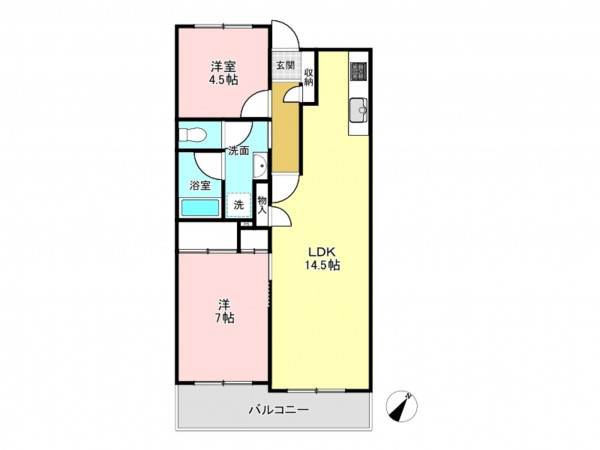 加古川市平岡町新在家、マンションの間取り画像です