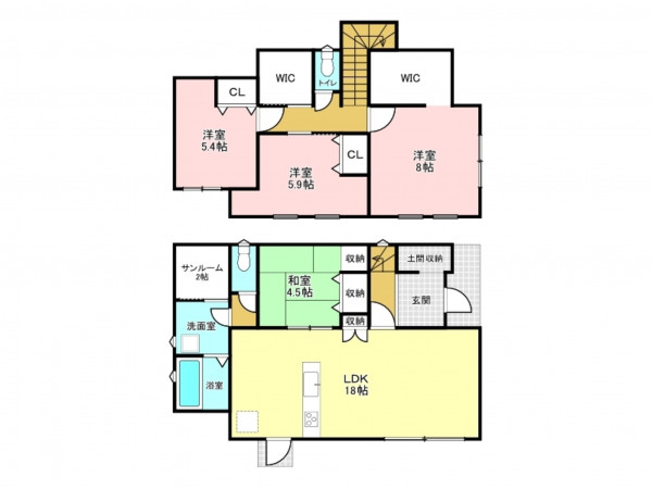 加古川市西神吉町岸、中古一戸建ての間取り画像です