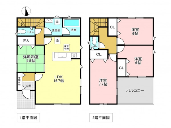 加古川市野口町野口、新築一戸建ての間取り画像です