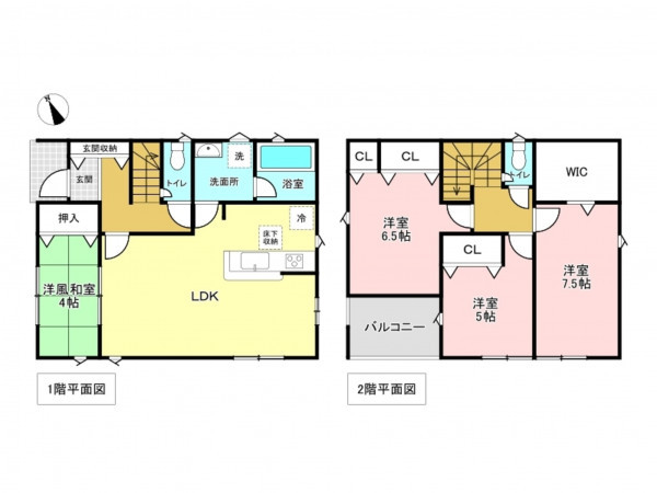 加古川市野口町野口、新築一戸建ての間取り画像です
