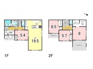 我孫子市布佐、新築一戸建ての間取り画像です