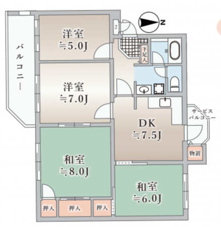 我孫子市天王台、マンションの間取り画像です