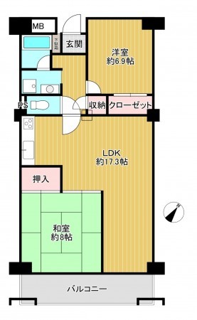 船橋市浜町、マンションの間取り画像です