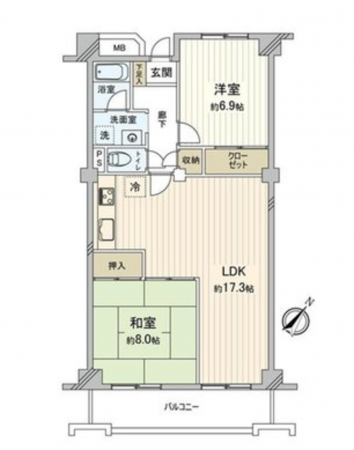 船橋市浜町、マンションの間取り画像です